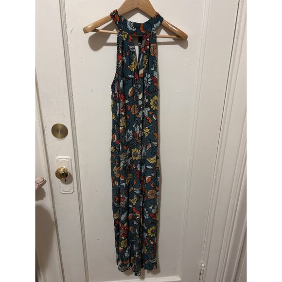 Anthropologie Geneva High Neck Floral Jumpsuit Green Tropical | S - Picture 2 of 5